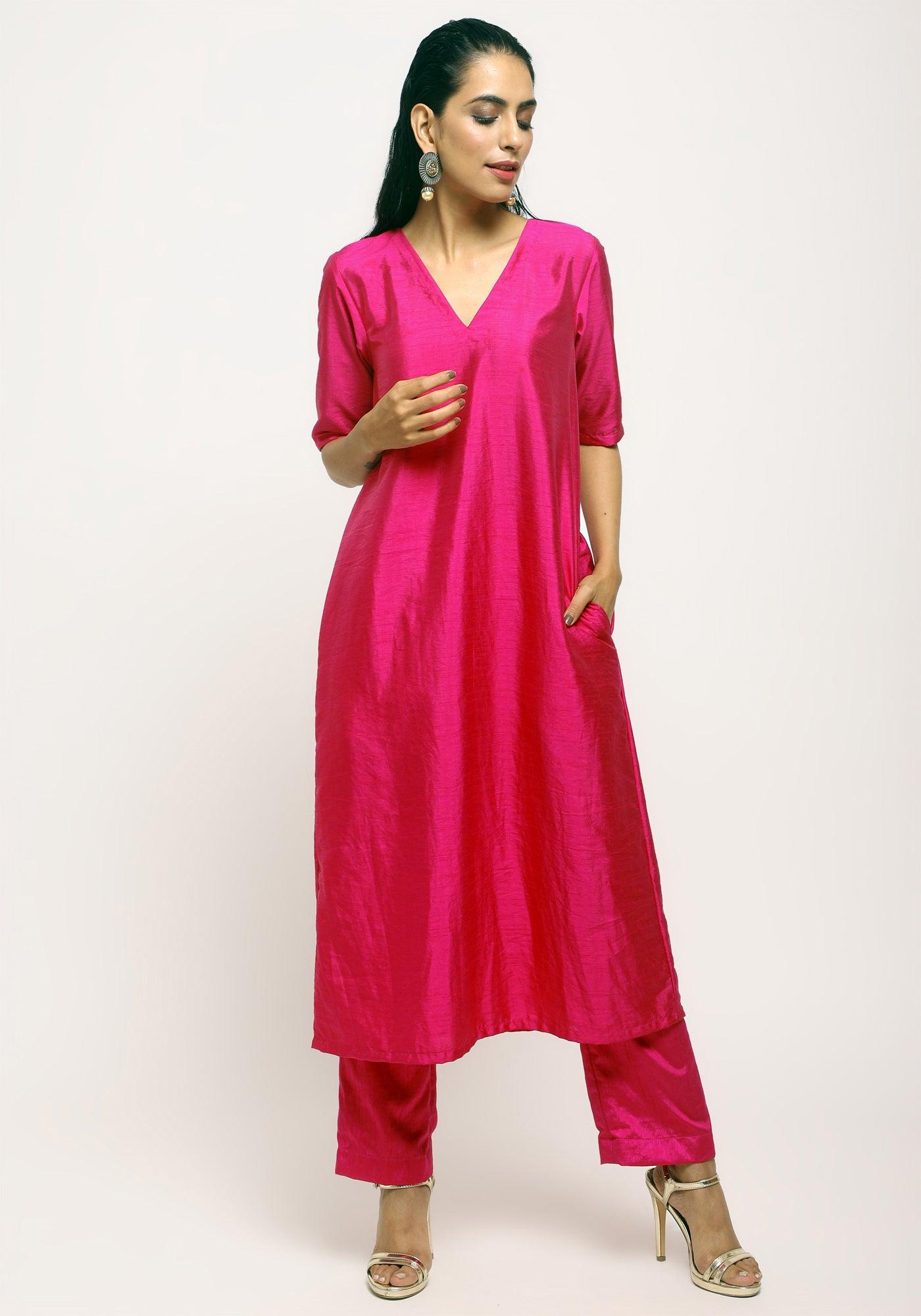 trueBrowns Orange Pink Jacket Kurta Set