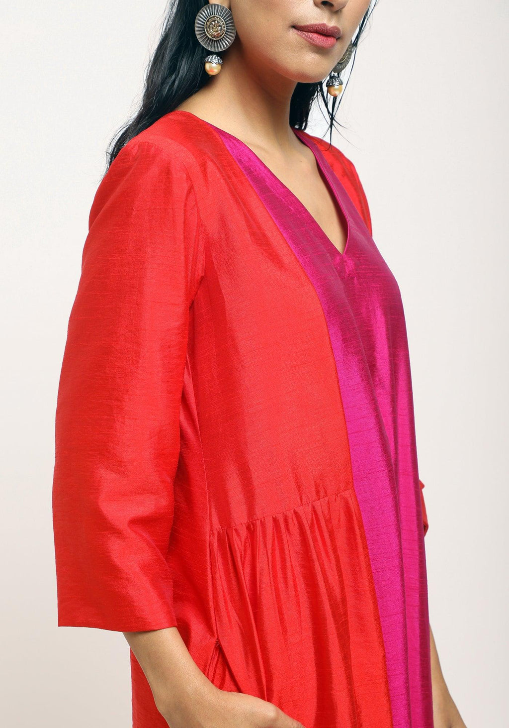 trueBrowns Orange Pink Jacket Kurta Set