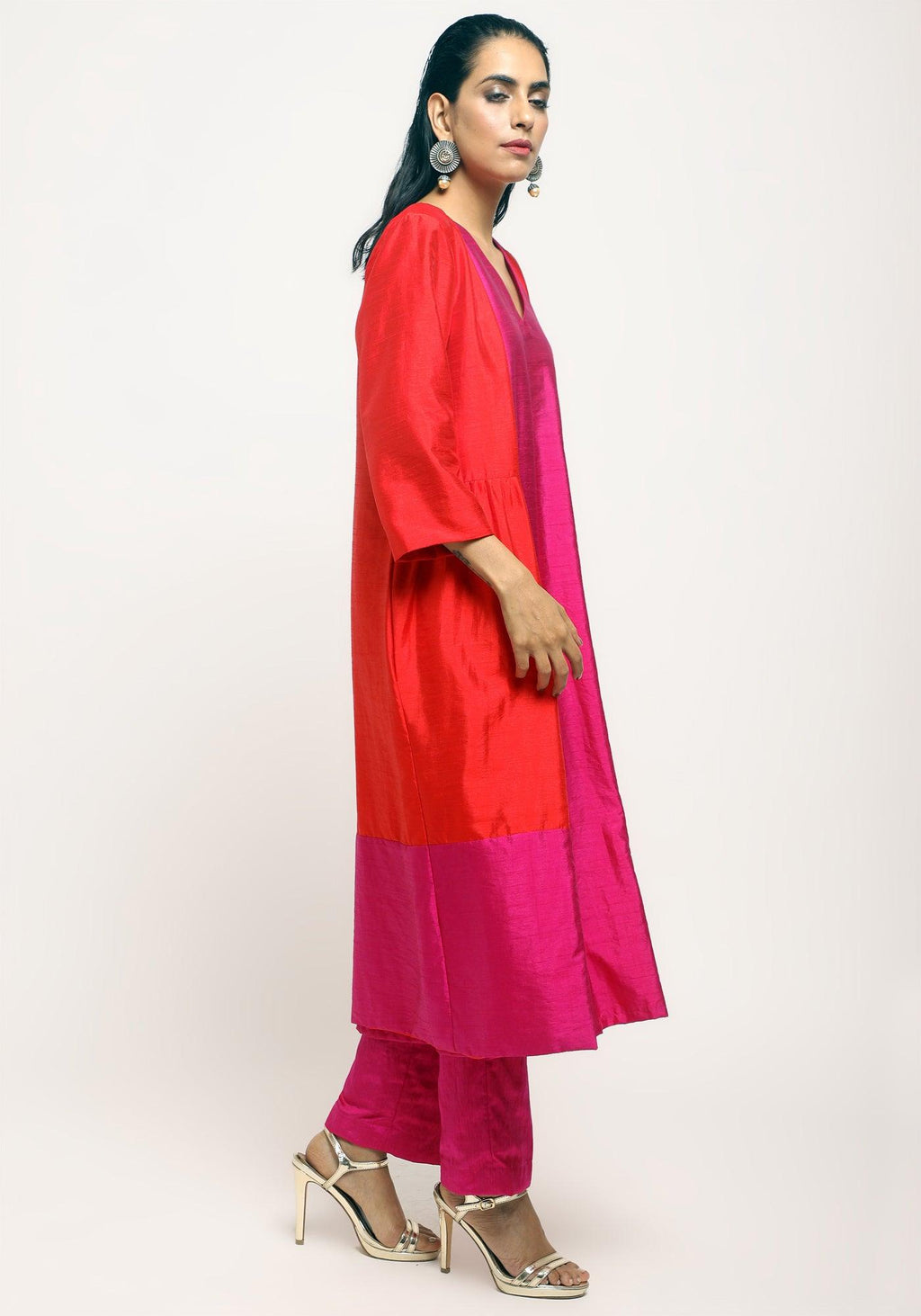 trueBrowns Orange Pink Jacket Kurta Set