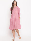 trueBrowns Pink Floral Dobby Cuff Dress