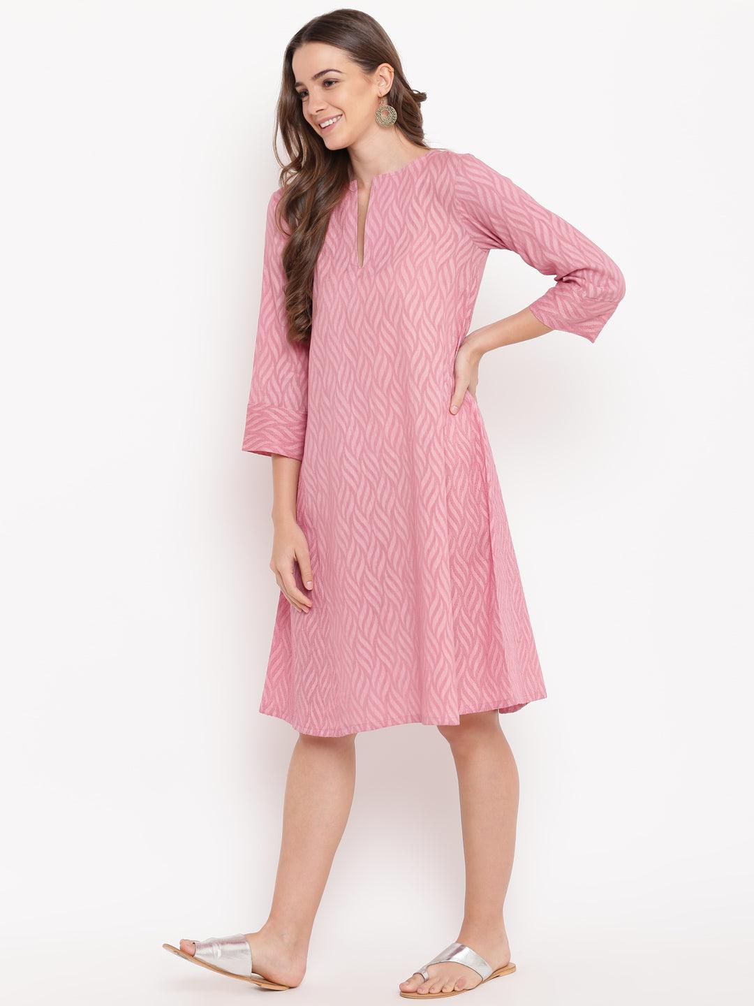 trueBrowns Pink Floral Dobby Cuff Dress
