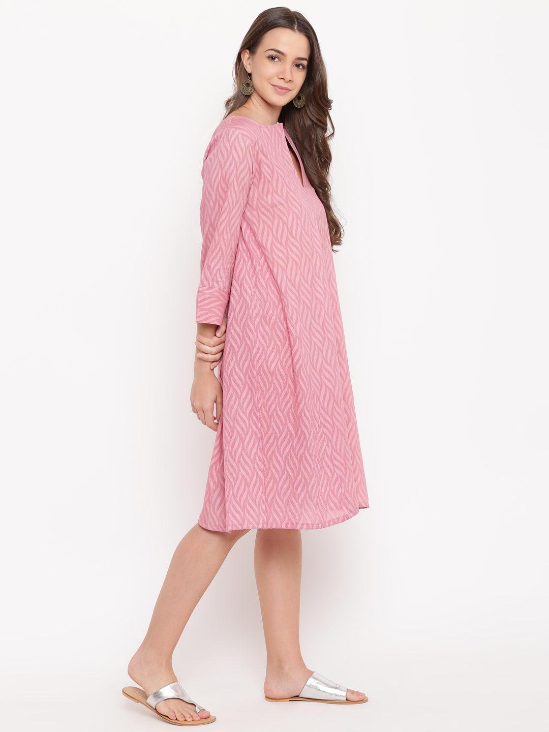 trueBrowns Pink Floral Dobby Cuff Dress