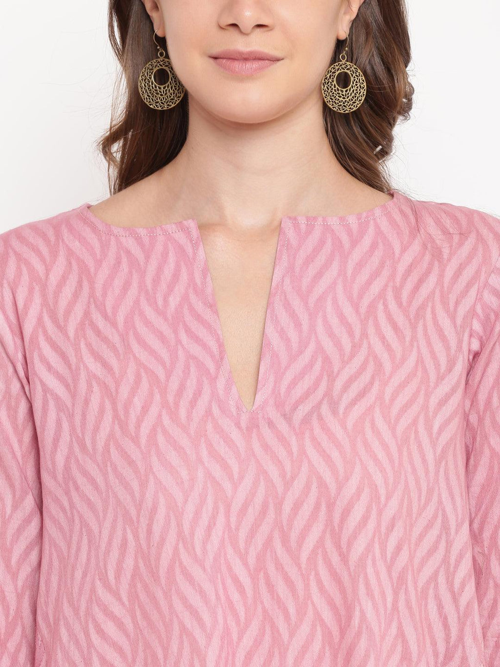 trueBrowns Pink Floral Dobby Cuff Dress