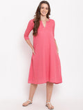 trueBrowns Brick Pink Dobby Grid Flared Dress