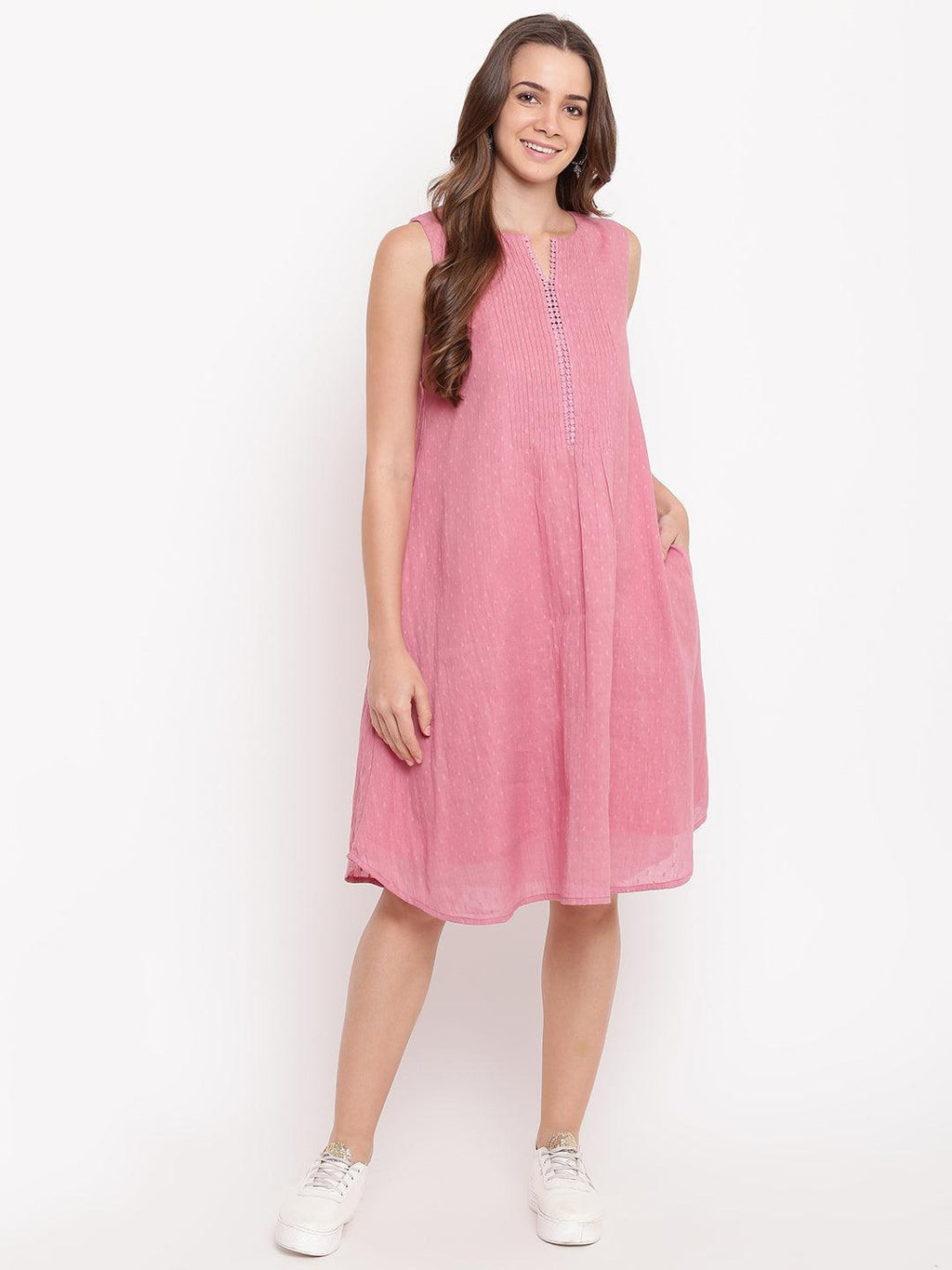 trueBrowns Pink Pin-Tucks Dress