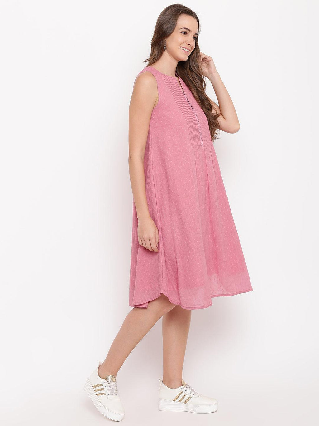 trueBrowns Pink Pin-Tucks Dress