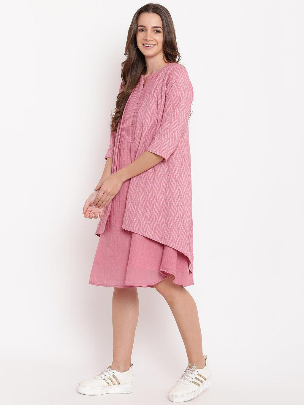 trueBrowns Pink Pin-Tucks Dress Reversible Jacket
