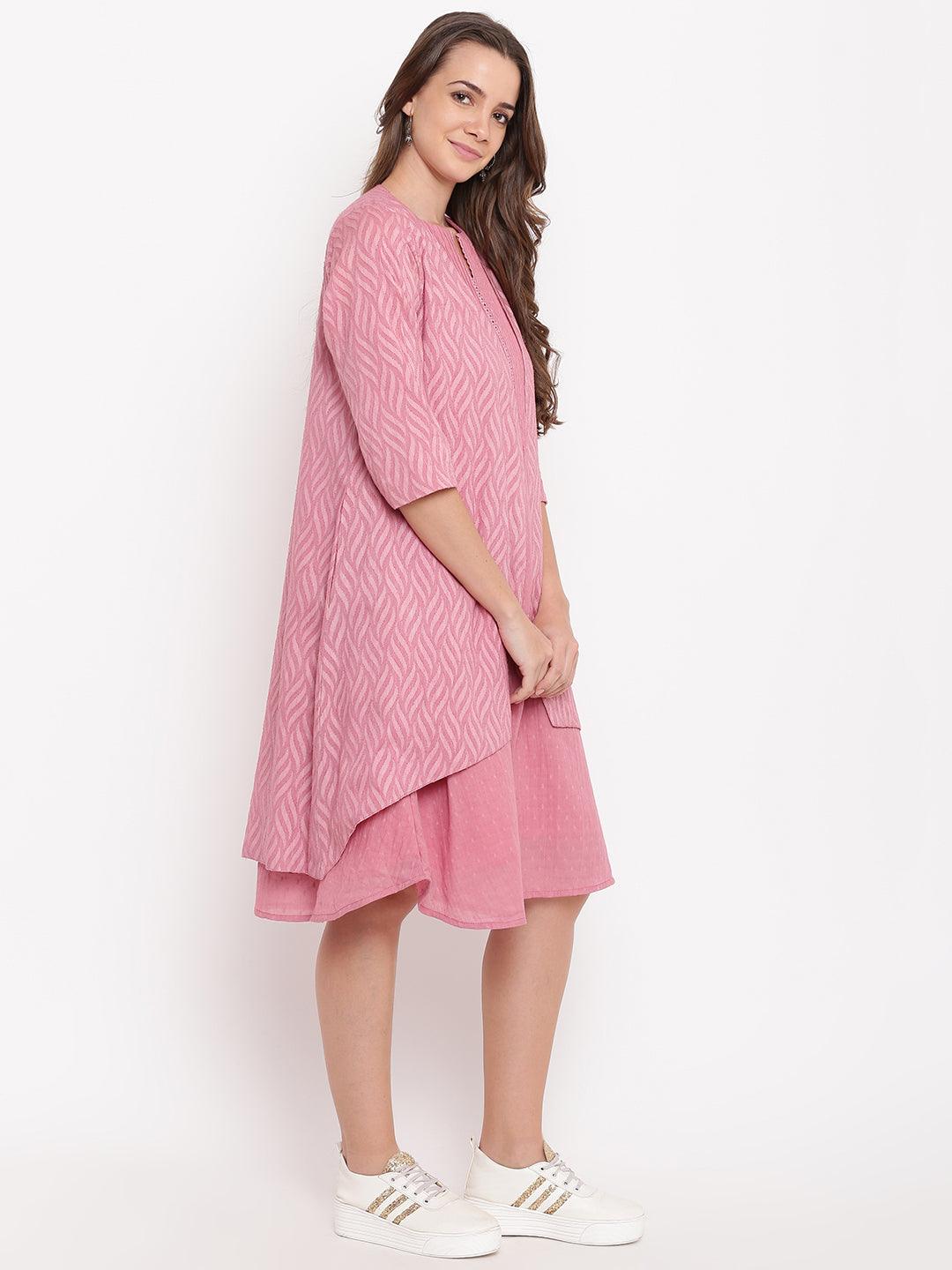 trueBrowns Pink Pin-Tucks Dress Reversible Jacket
