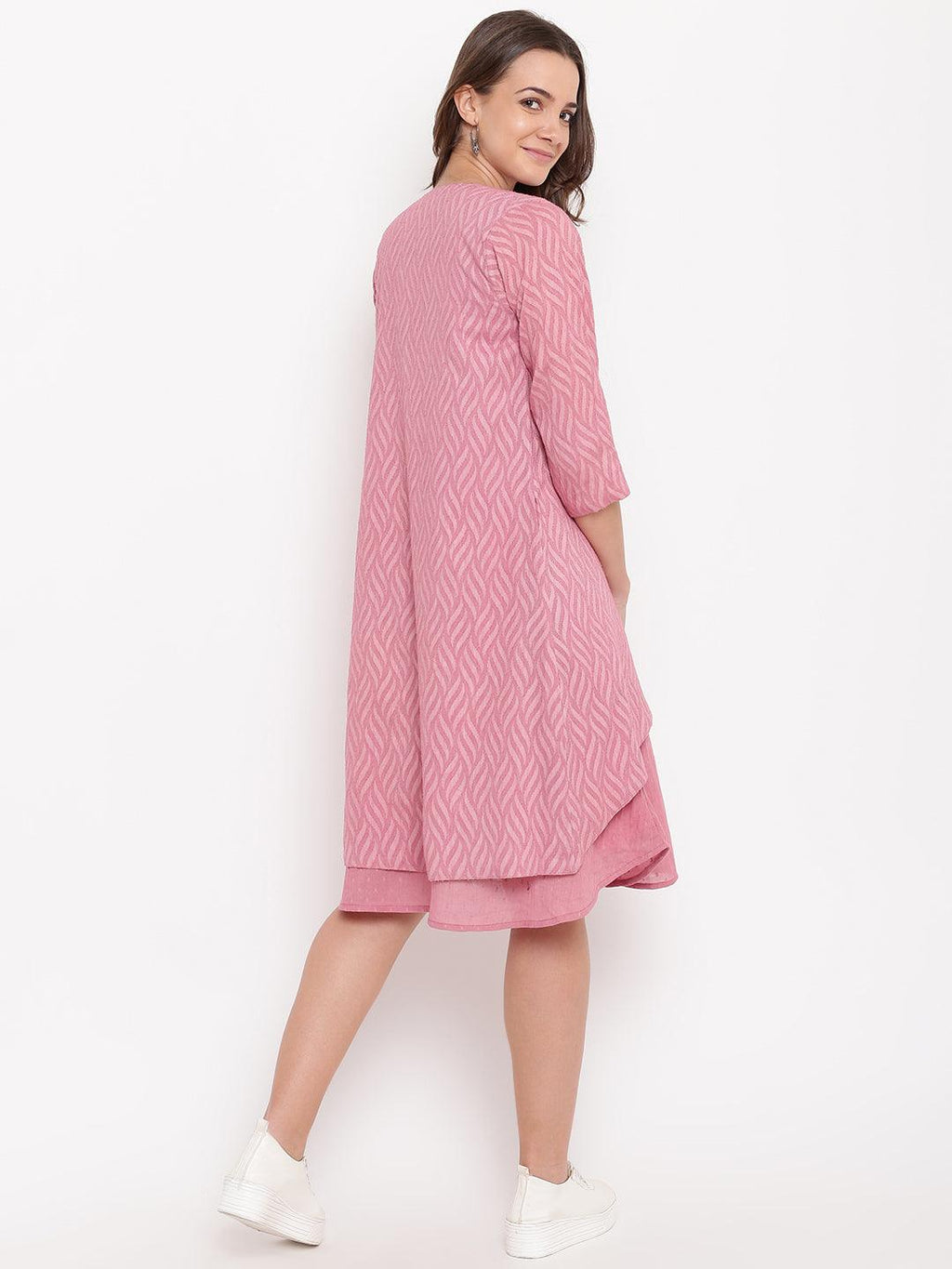 trueBrowns Pink Pin-Tucks Dress Reversible Jacket