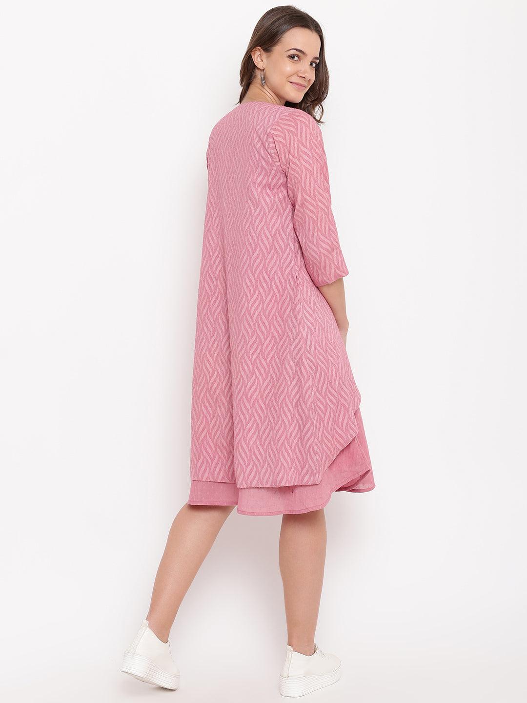 trueBrowns Pink Pin-Tucks Dress Reversible Jacket