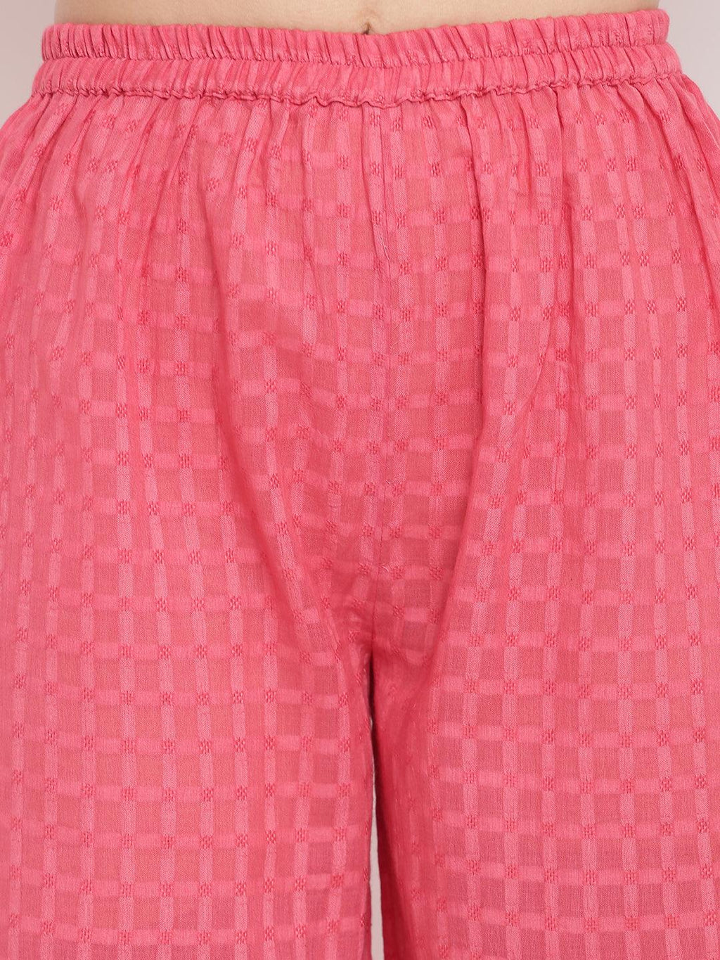 trueBrowns Pink Grid Dobby Kurta-Contrast Palazzo