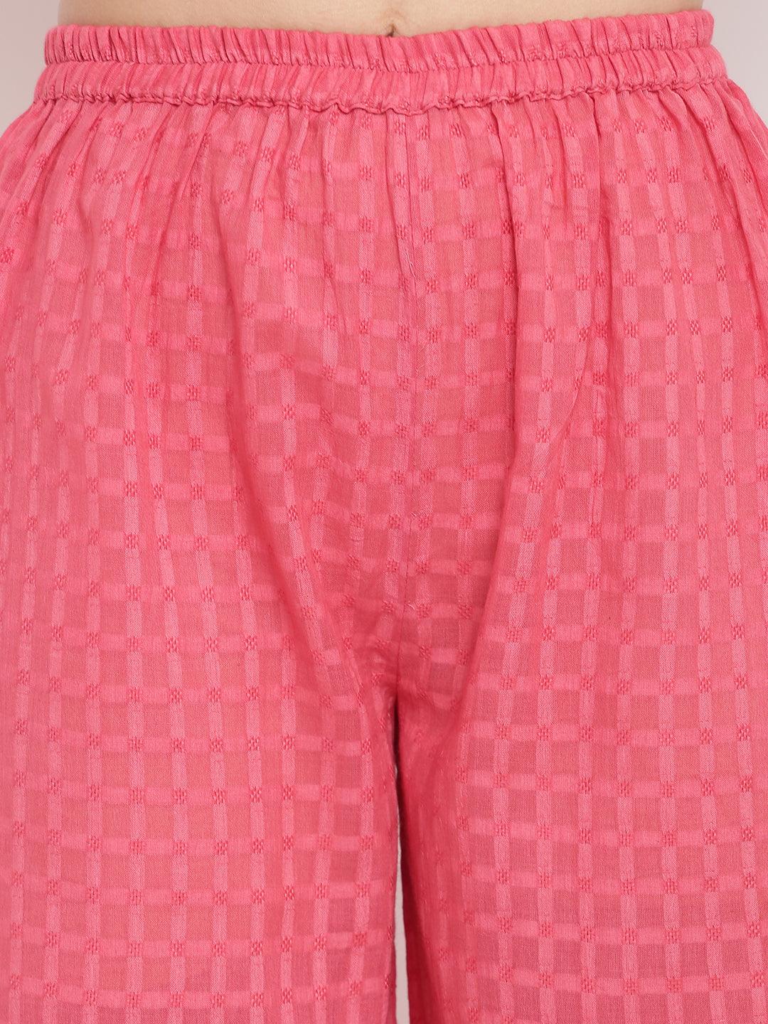 trueBrowns Pink Grid Dobby Kurta-Contrast Palazzo
