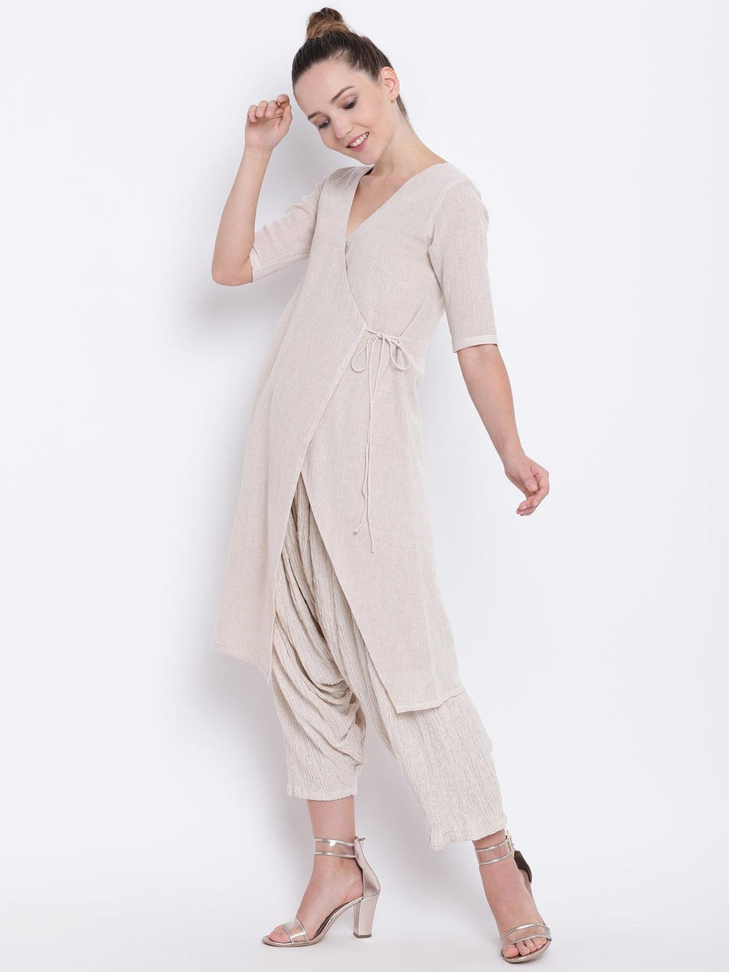 trueBrowns Beige Pure Cotton Angrakha