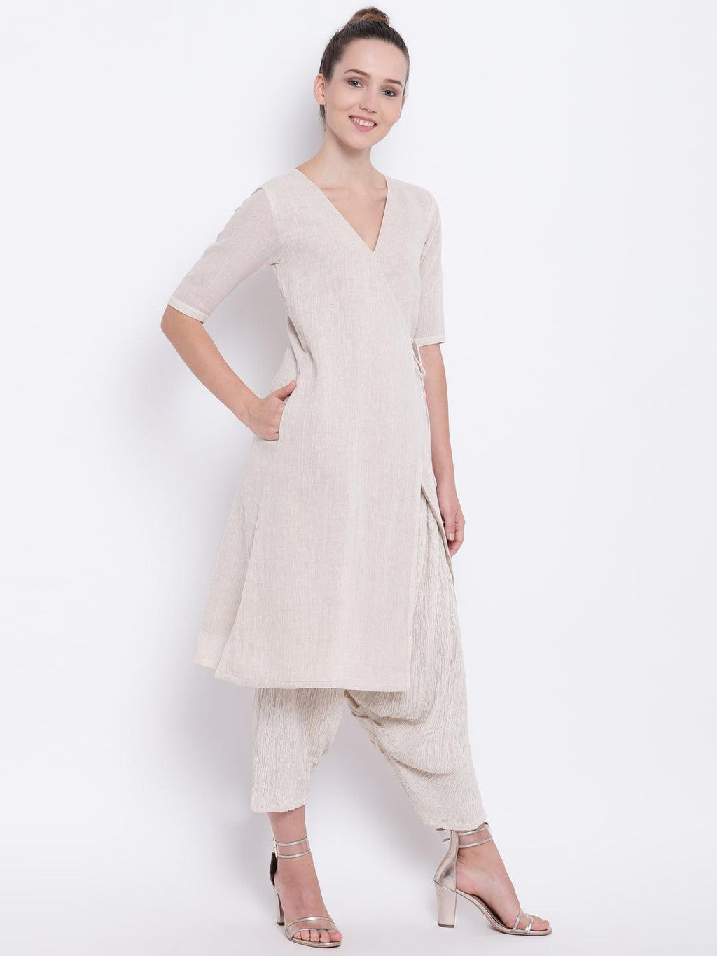 trueBrowns Beige Pure Cotton Angrakha