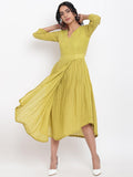 trueBrowns Cotton Overlap Flare Dress - Green