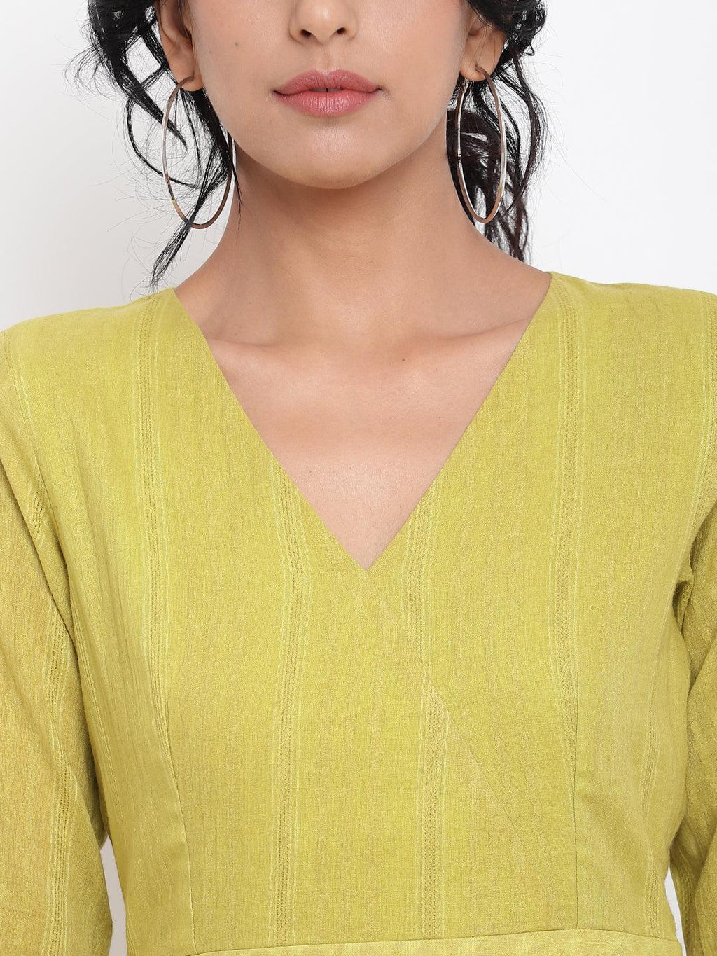 trueBrowns Cotton Overlap Flare Dress - Green