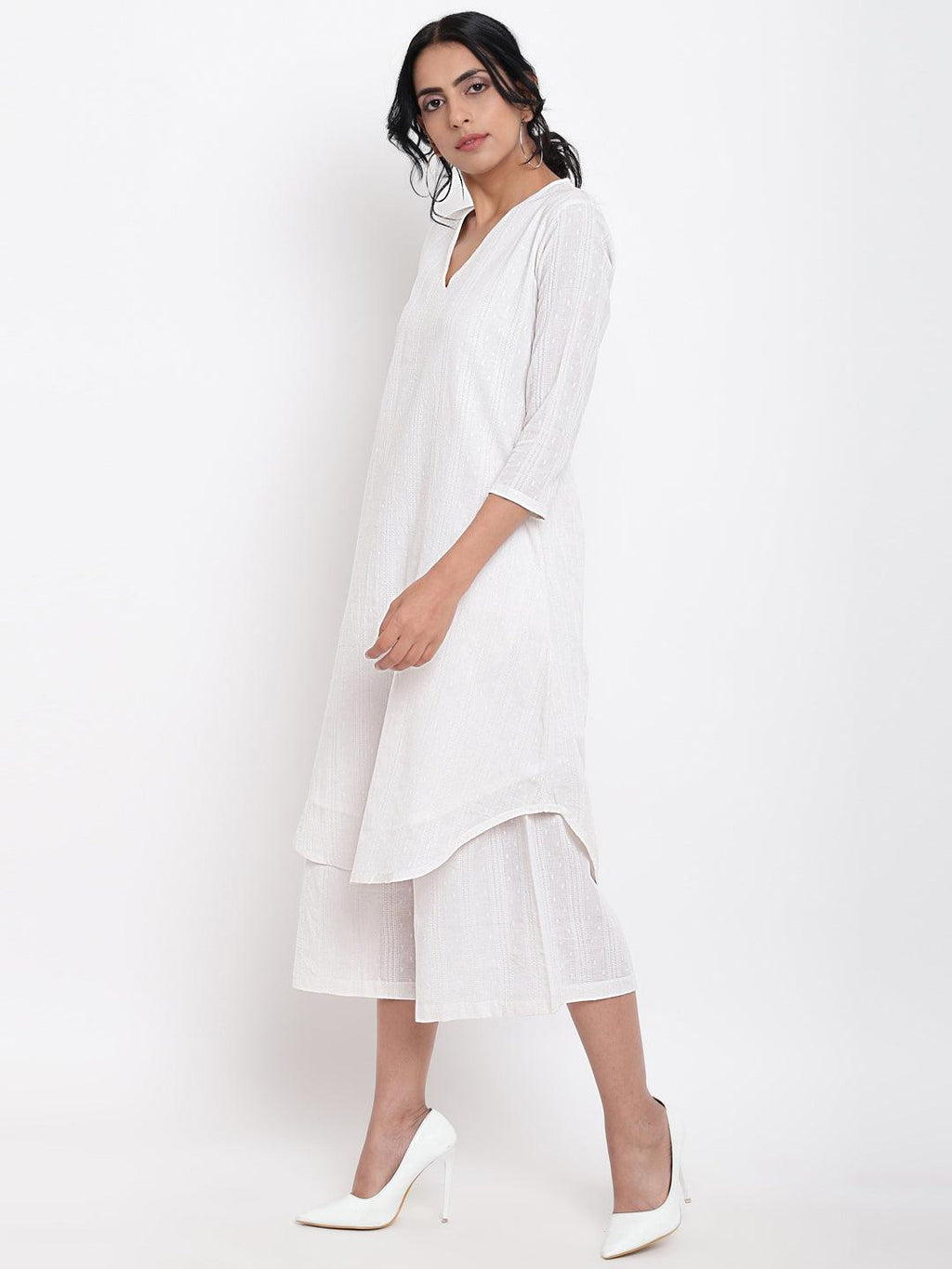 trueBrowns White Dobby Kurta Set