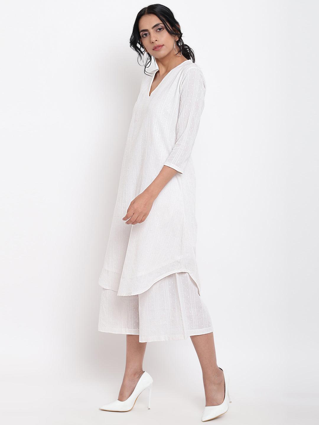 trueBrowns White Dobby Kurta Set