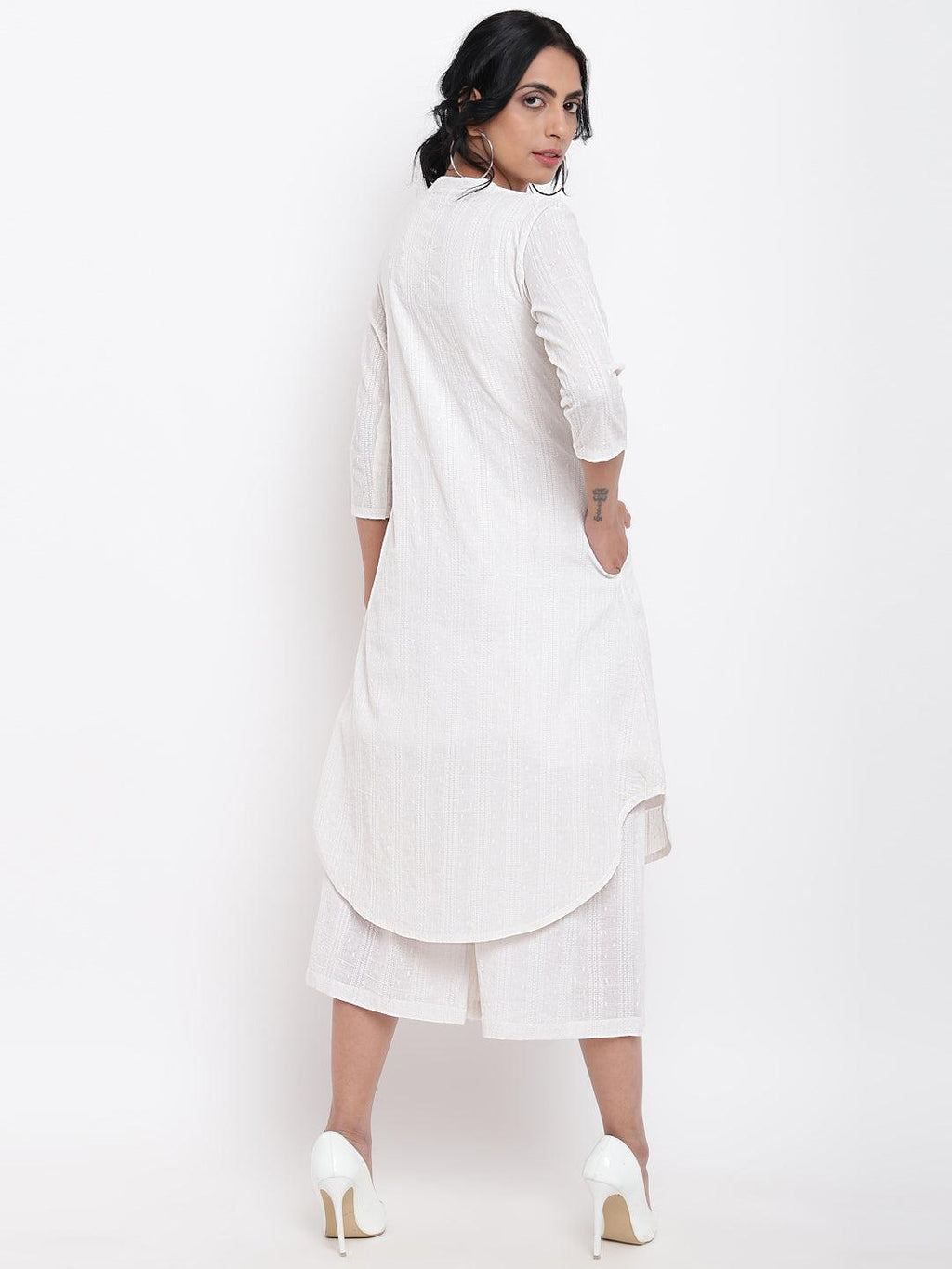 trueBrowns White Dobby Kurta Set