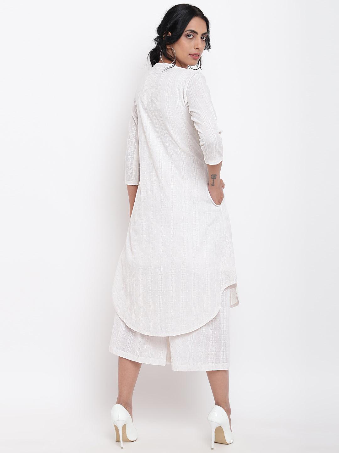 trueBrowns White Dobby Kurta Set