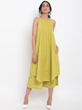 trueBrowns Green Cotton Panelled Kurta Set