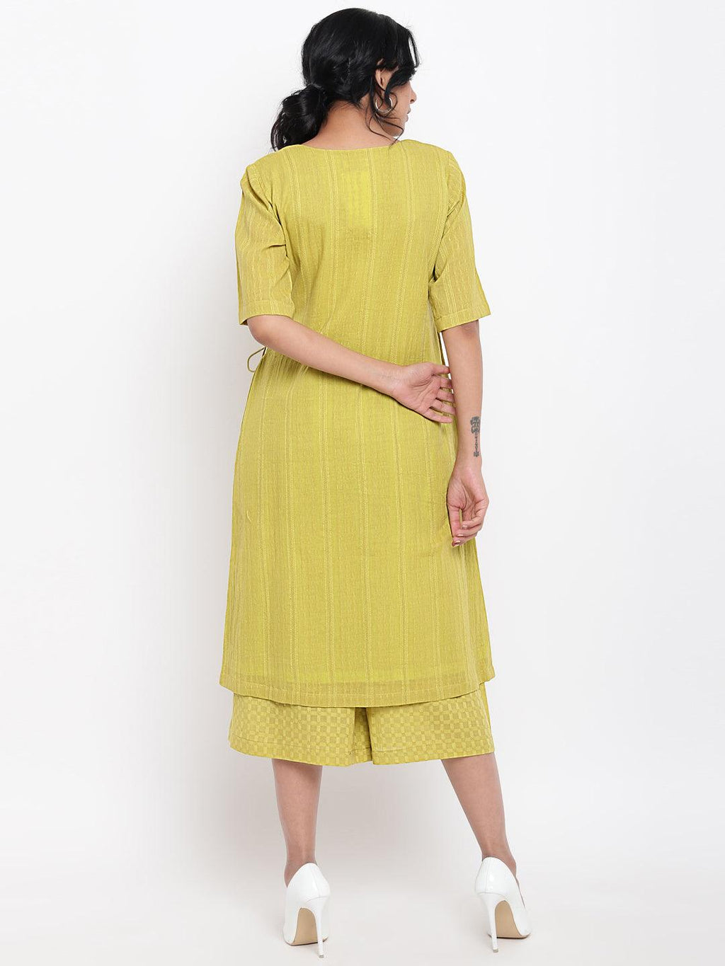 trueBrowns Green Cotton Angrakha Kurta Set