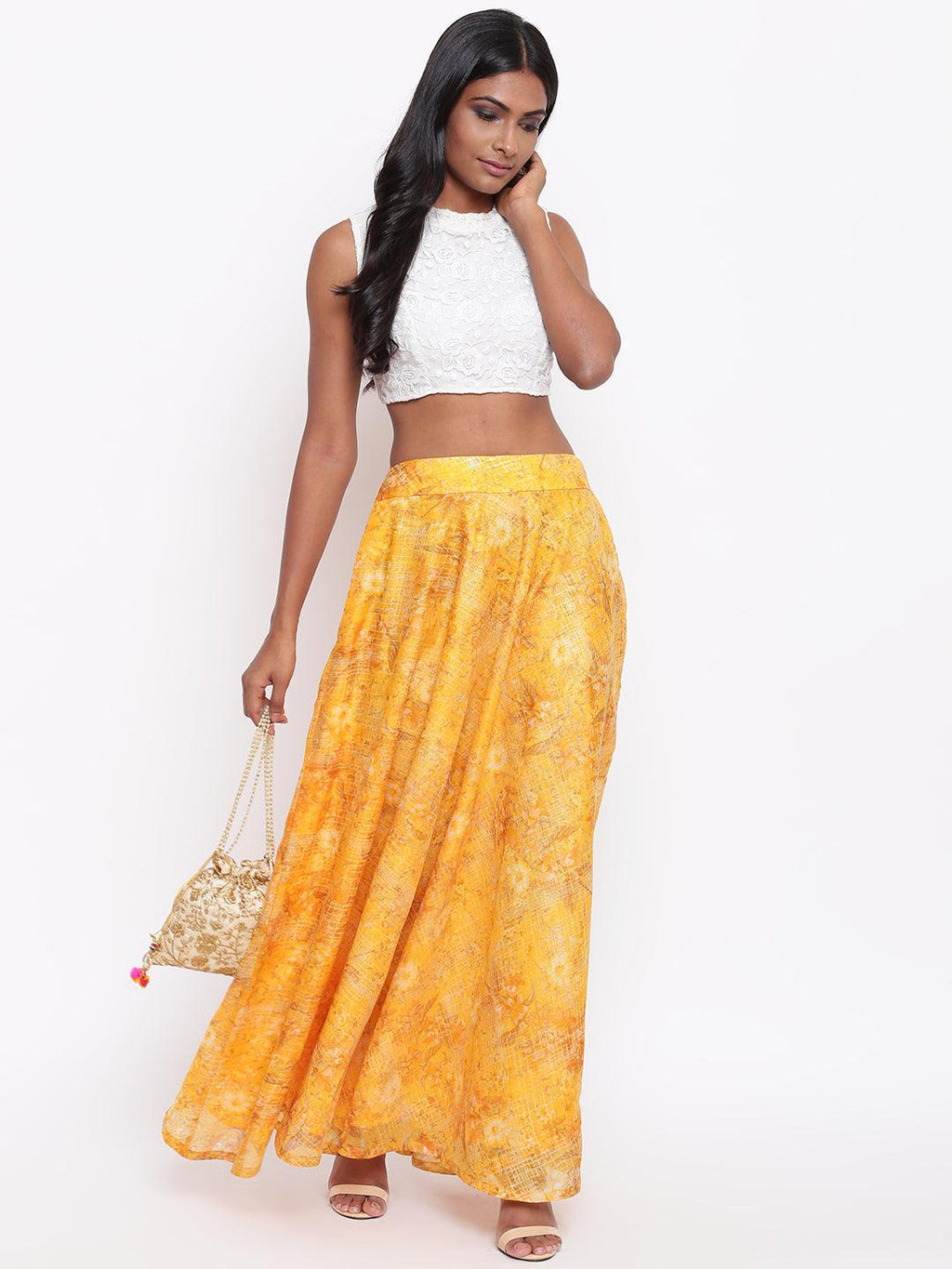 trueBrowns Yellow Foil Organza Skirt
