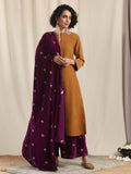 trueBrowns Wine Velvet Embroidered Shawl
