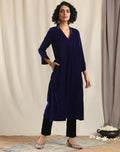 trueBrowns Blue Velvet Slit Kurta