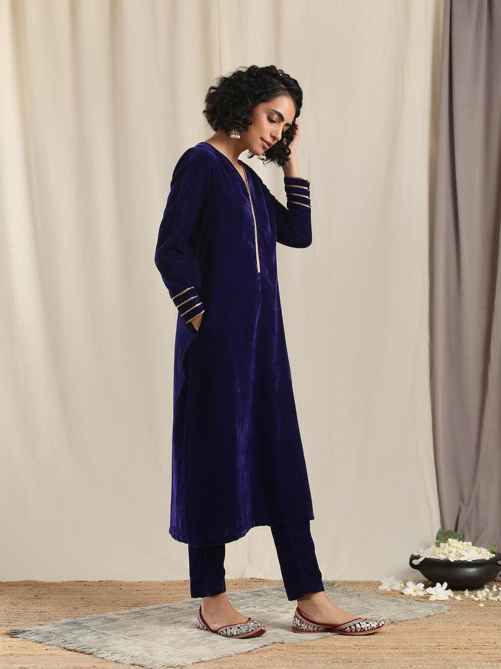 trueBrowns Blue Velvet Gota Kurta