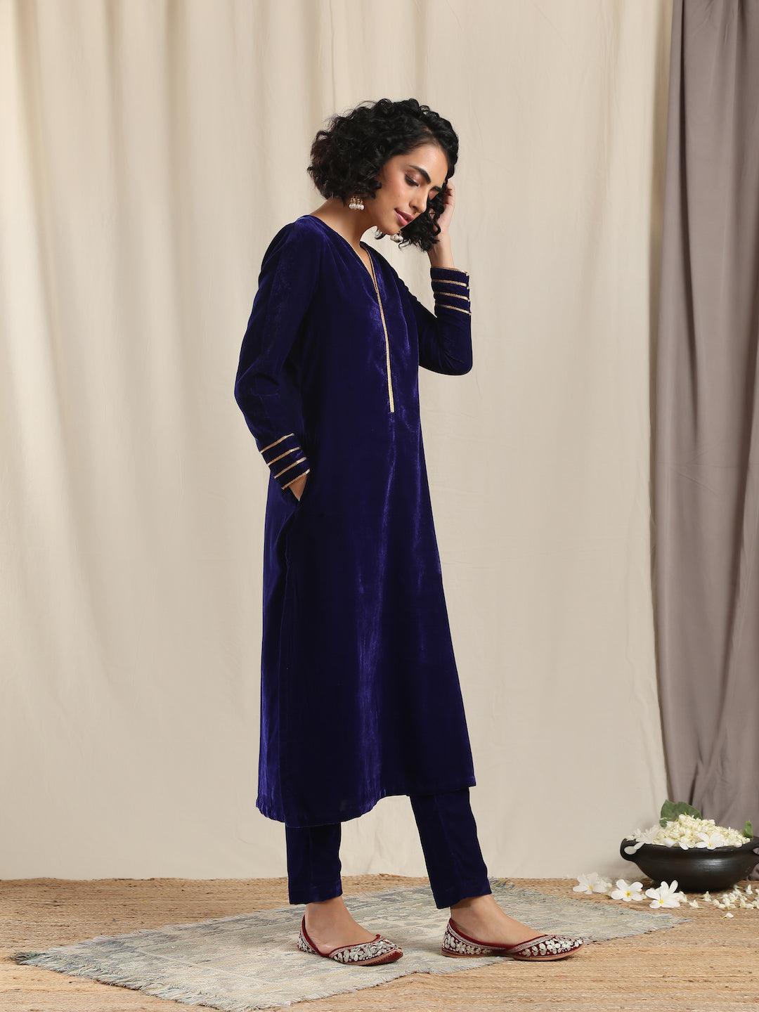 trueBrowns Blue Velvet Gota Kurta