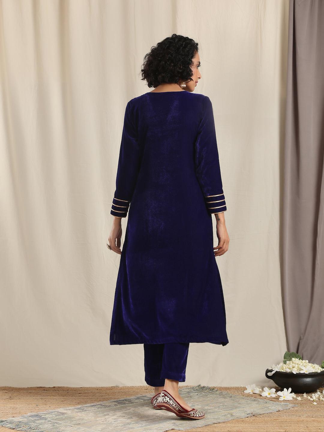 trueBrowns Blue Velvet Gota Kurta