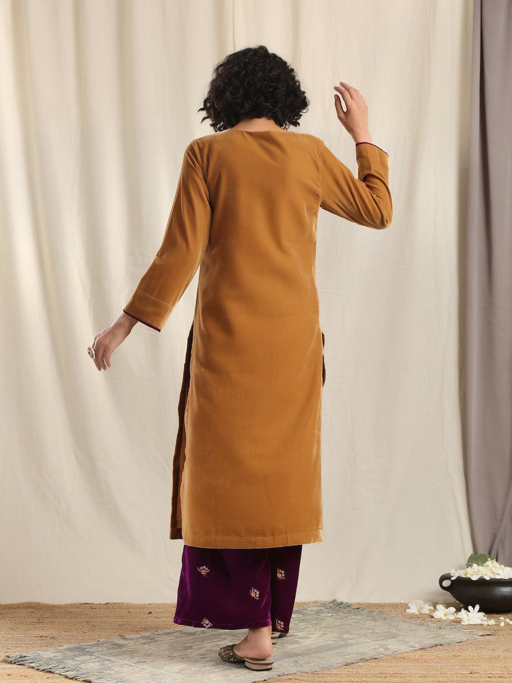 trueBrowns Brown Velvet Slit Kurta