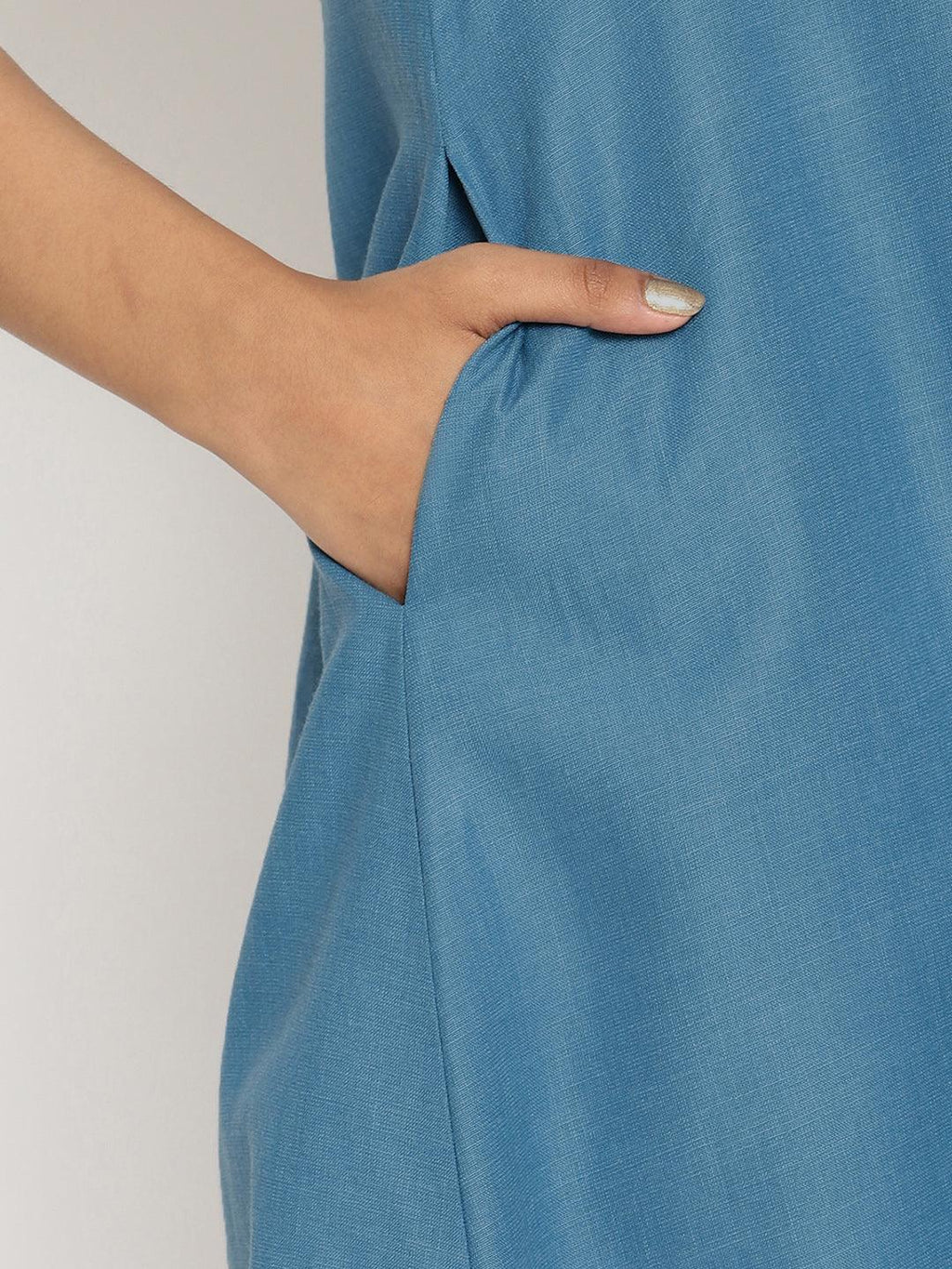trueBrowns Cotton Linen Steel Blue Kurta Pant Set