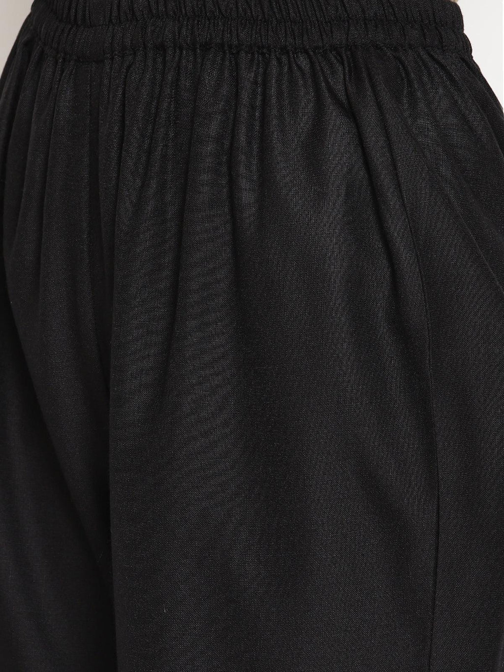trueBrowns Cotton Linen Black Sleeveless Flared Kurta Pant