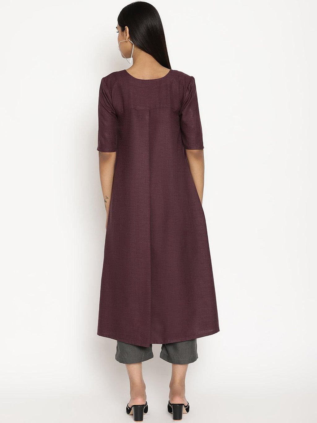 trueBrowns Cotton Linen Purple Kurta Pant Set