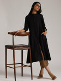 trueBrowns Cotton Linen Black Kurta Pant Set