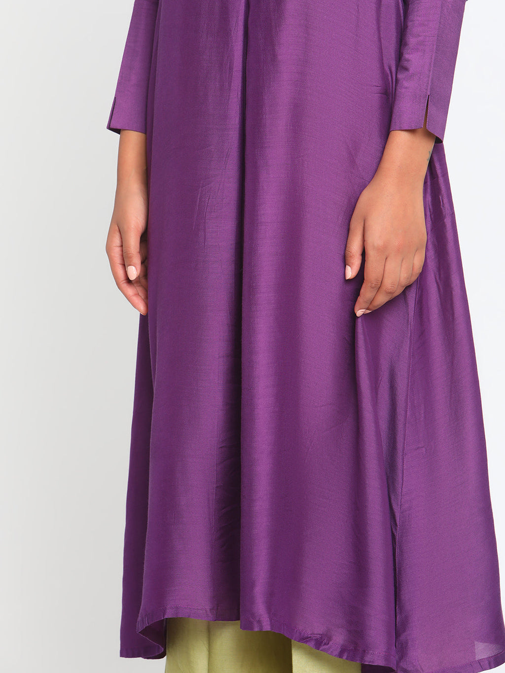 trueBrowns Silk Purple Gathered Sleeve Flared Kurta Palazzo Set