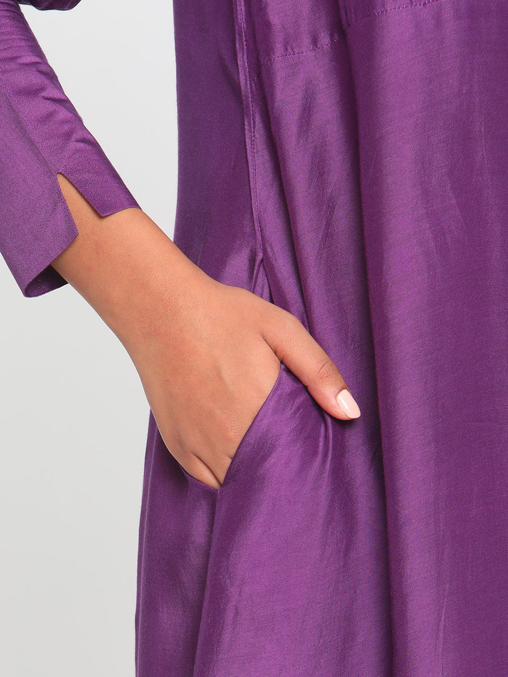 trueBrowns Silk Purple Gathered Sleeve Flared Kurta Palazzo Set