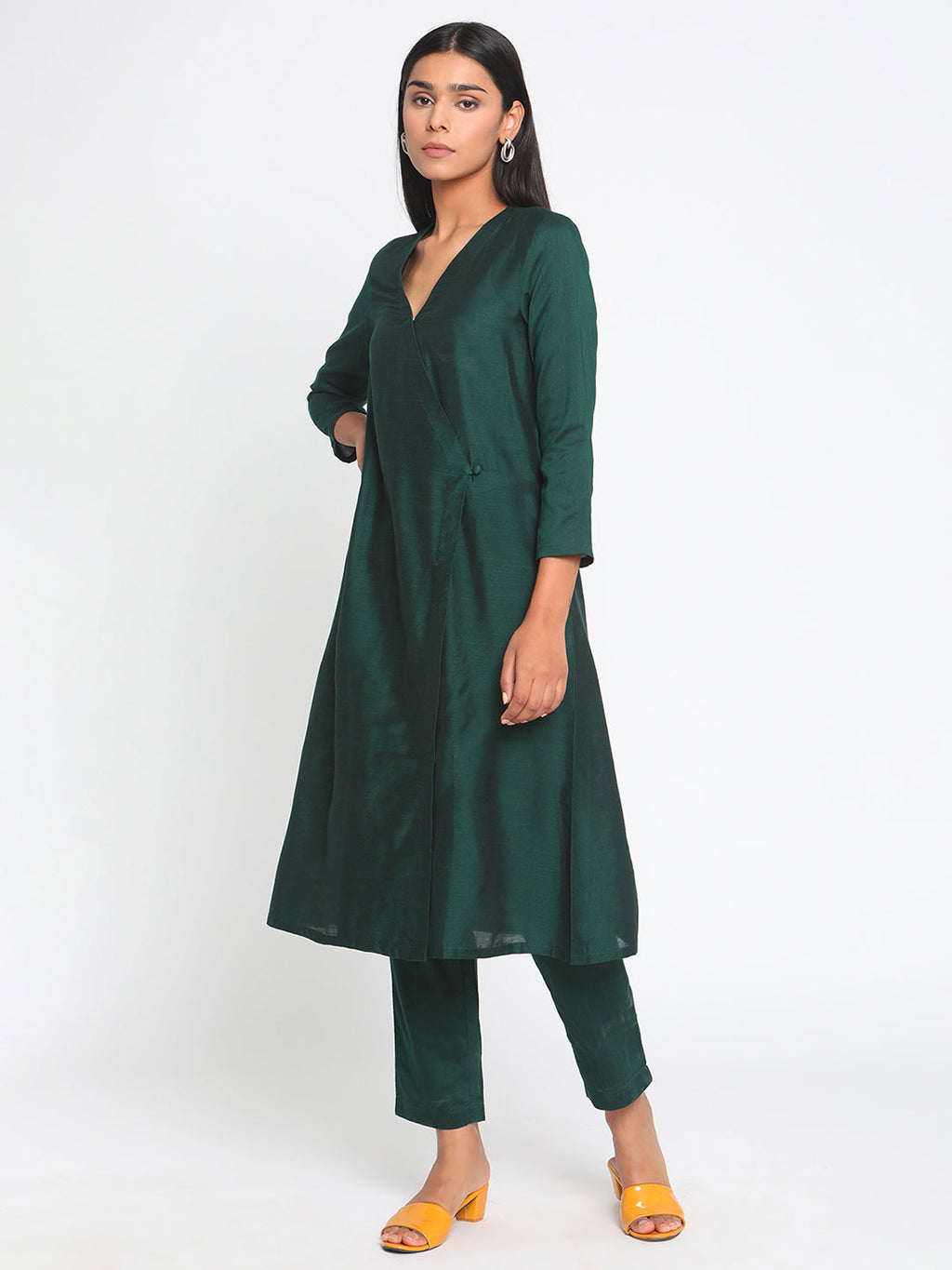 trueBrowns Green Silk Angrakha Set