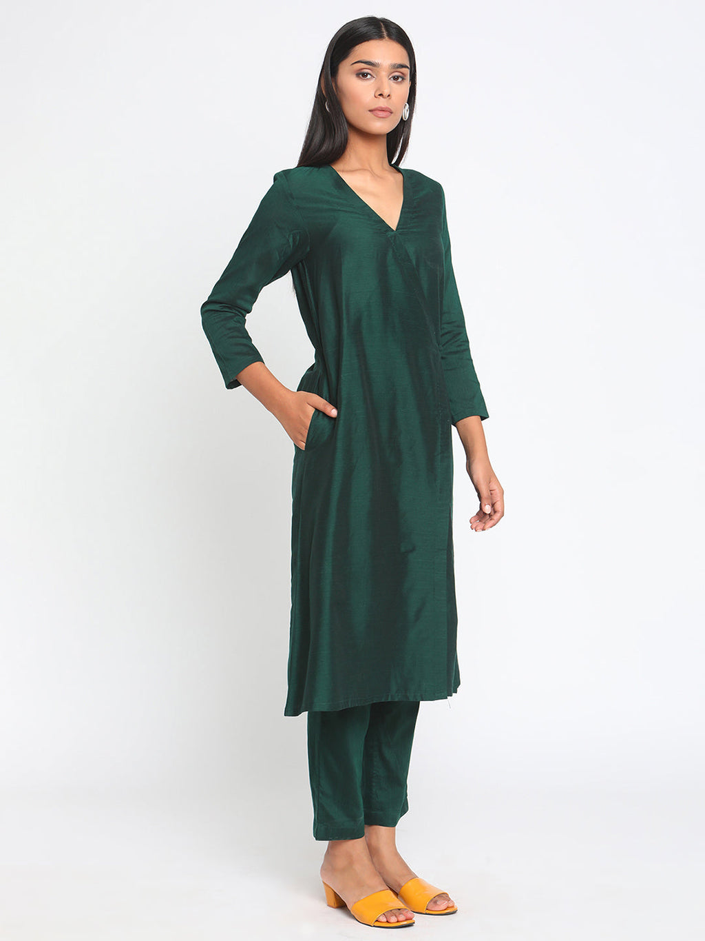 trueBrowns Green Silk Angrakha Set