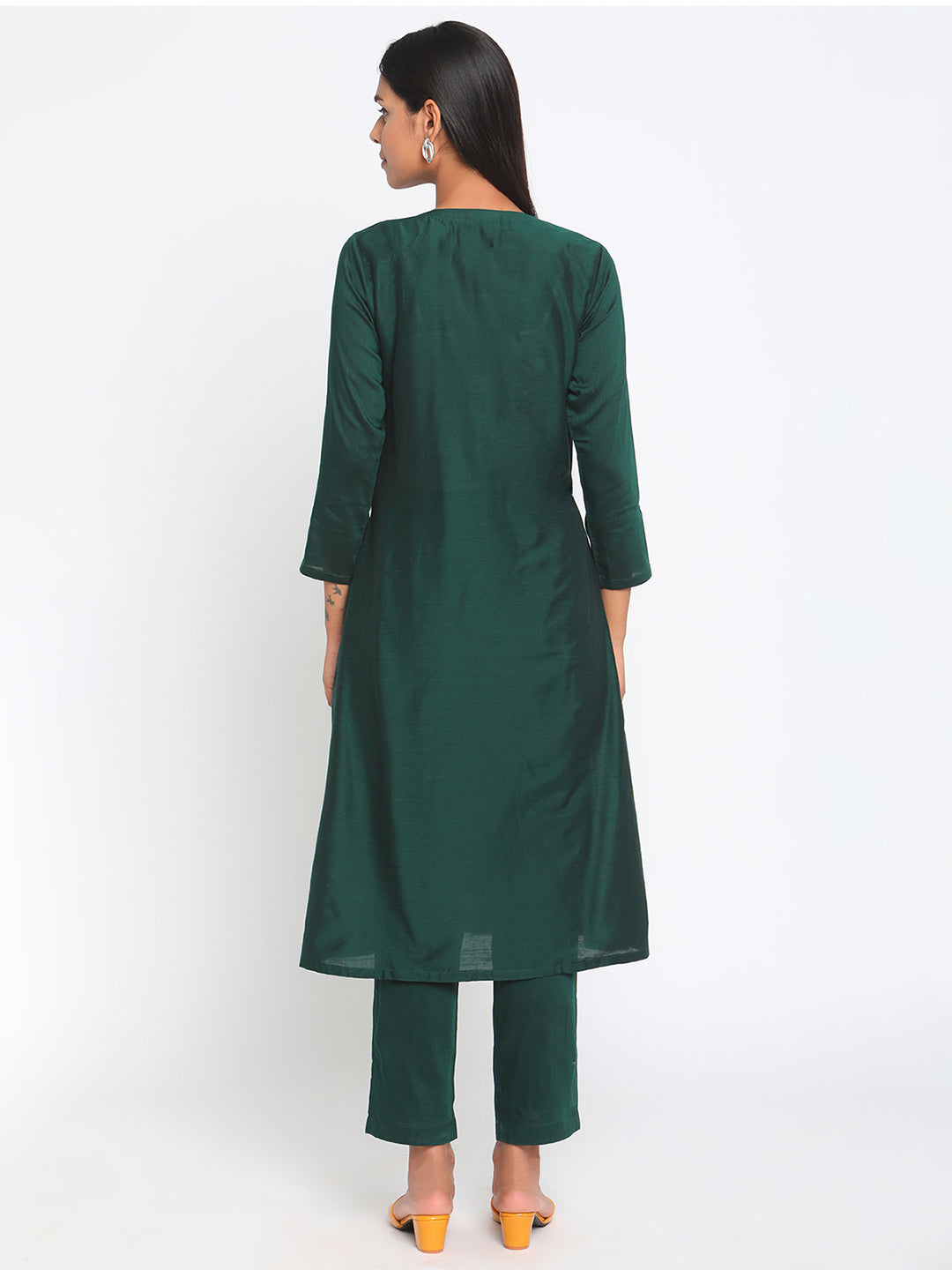 trueBrowns Green Silk Angrakha Set