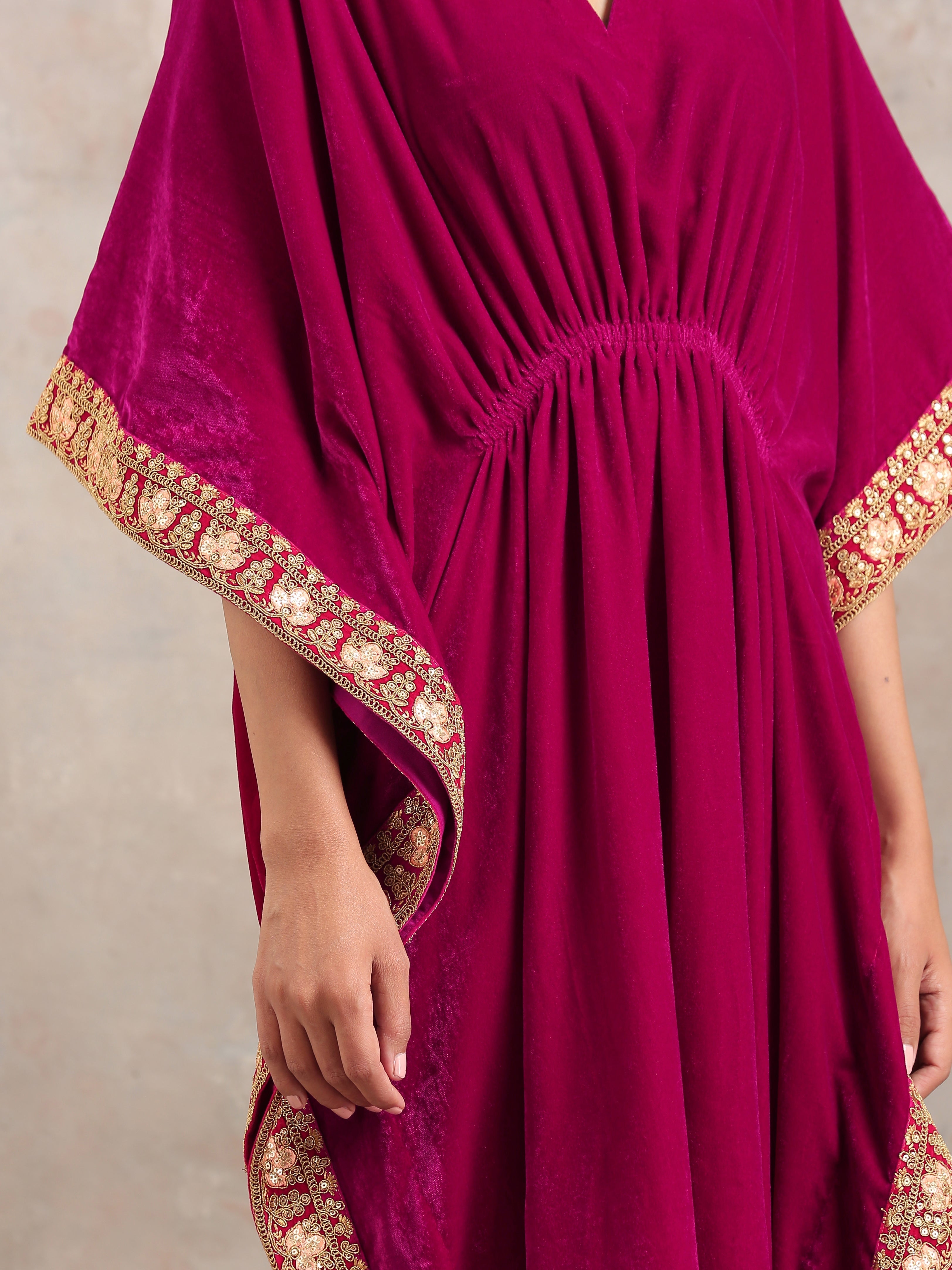 trueBrowns Pink Velvet Lace Kaftan
