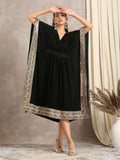 trueBrowns Black Velvet Embroidered Lace Kaftan