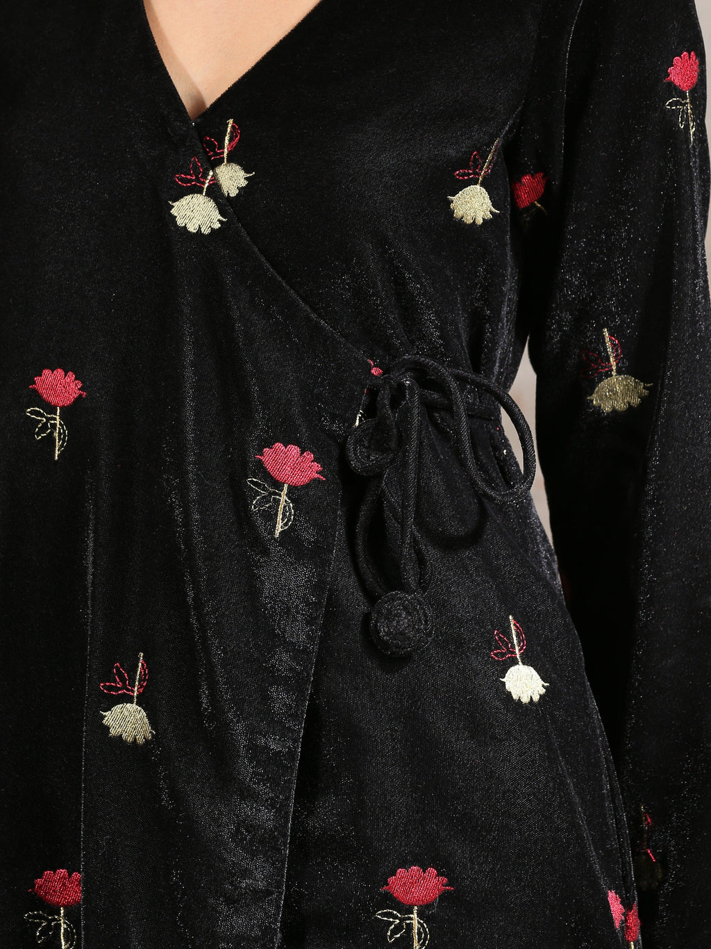 trueBrowns Black Velvet Embroidered Angrakha