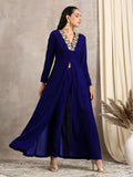 trueBrowns Blue Velvet Front Slit Kurta
