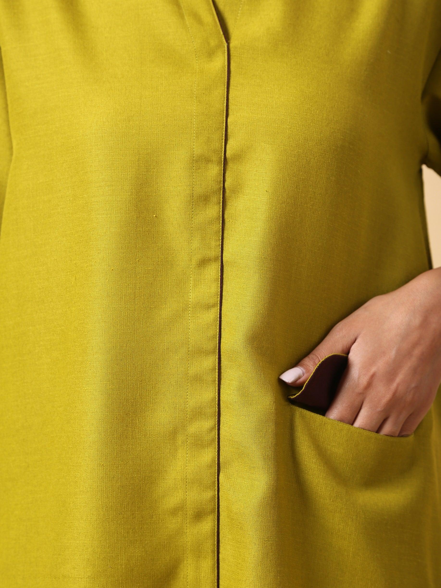 trueBrowns Cotton Linen Lime Green Pleated Co-Ord Set