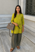 trueBrowns Lime Cotton Blend Short Kurta