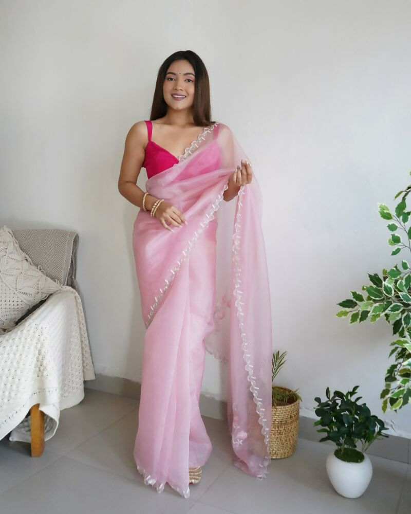 Vamsee Sheetal Peach Organza Saree