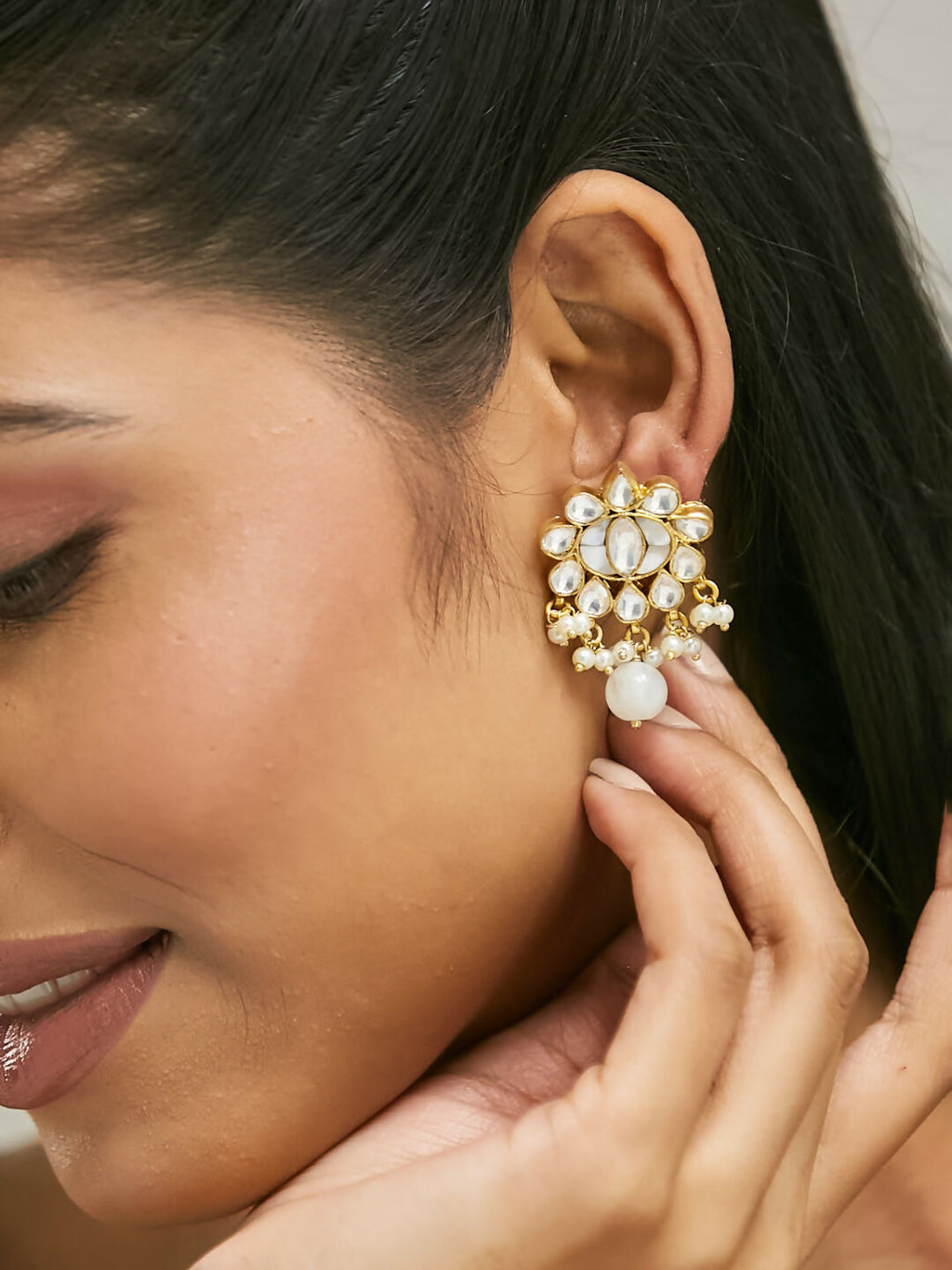 Nuyug 22K Gold-Plated Elegant MOP Studded Ethnic Pearl Drop Stud Earrings